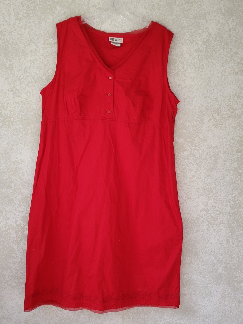 Faded Glory Bright Red V-Neck Sleeveless Dress Size 16 Embroidered Bottom